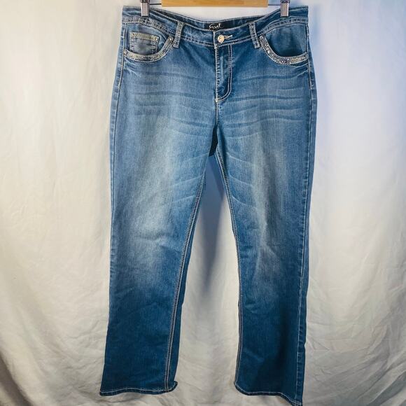 Earl Jean Embellished Rhinestone‎ Embroidered Boot Cut Jeans Size 14 - Picture 1 of 7